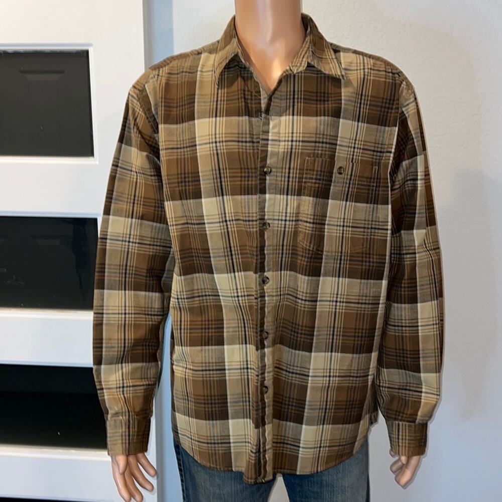 Eddie Bauer Mens Shacket Shirt Outdoor Heavy Weight Brown Plaid Size Large